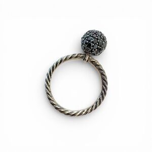 David Yurman Black Pave Diamond Ball And Sterling Silver Cable Stack Ring size 7